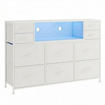 ANIXOL LED Dresser TV Stand with 10 Drawers & Charging Station