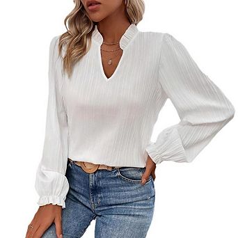 Blouse for Women Dressy Casual V Neck Shirts Ruffled Long Sleeve Business Casual Work Tops