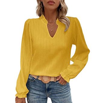 Blouse for Women Dressy Casual V Neck Shirts Ruffled Long Sleeve Business Casual Work Tops