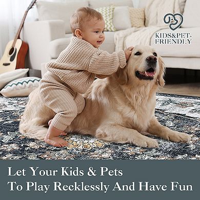 Boho Non-Slip Washable Large Area Rug for Bedroom, Apartment, Nursery, Playroom