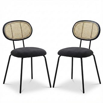 ANIXOL Mid-Century Velvet Dining Chairs with Rattan Back, Set of 2