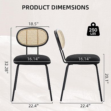 ANIXOL Mid-Century Velvet Dining Chairs with Rattan Back, Set of 2