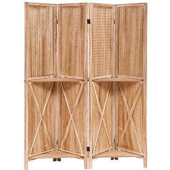 Wood Room Divider with Adjustable Shelves and Folding Panels