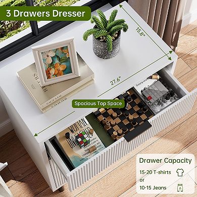 ANIXOL 3-Drawer Wave Front Wooden Dresser