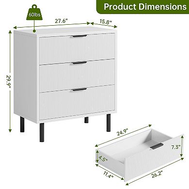 ANIXOL 3-Drawer Wave Front Wooden Dresser