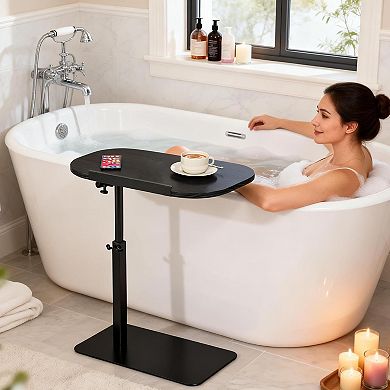 C-Shaped Height Adjustable End Table, 360° Swivel Tiltable Laptop Sofa Tray - Heavy Metal Base