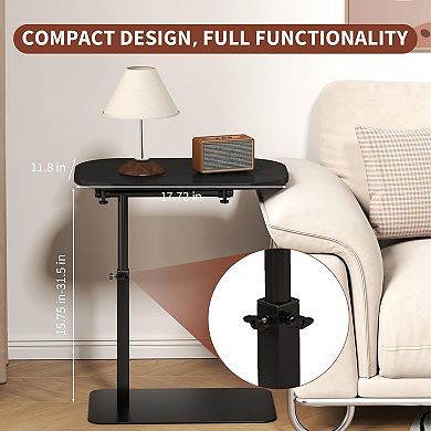 C-Shaped Height Adjustable End Table, 360° Swivel Tiltable Laptop Sofa Tray - Heavy Metal Base