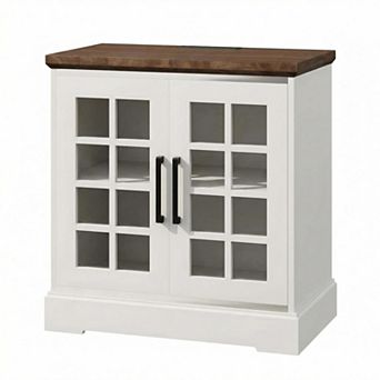 ANIXOL White End Table with Charging Station & Glass Door