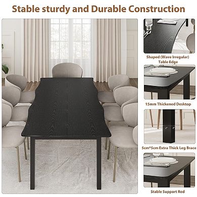 ANIXOL Modern Wave-Edge Dining Table, Waterproof & Metal Frame