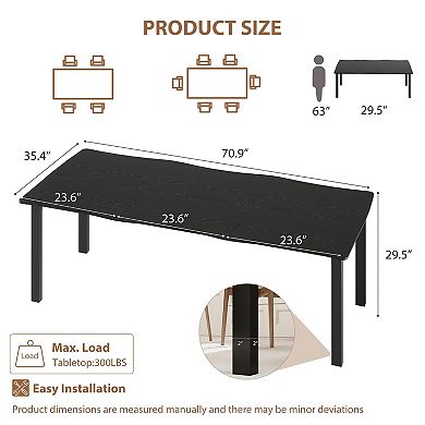 ANIXOL Modern Wave-Edge Dining Table, Waterproof & Metal Frame