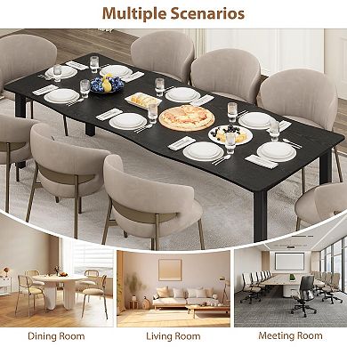 ANIXOL Modern Wave-Edge Dining Table, Waterproof & Metal Frame