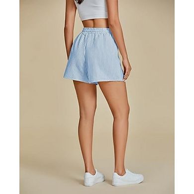 Women's Striped Shorts Elastic Waist Drawstring Casual Athletic Lightweight Summer Shorts