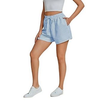 Women's Striped Shorts Elastic Waist Drawstring Casual Athletic Lightweight Summer Shorts
