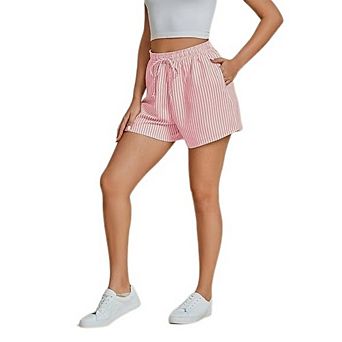 Women's Striped Shorts Elastic Waist Drawstring Casual Athletic Lightweight Summer Shorts