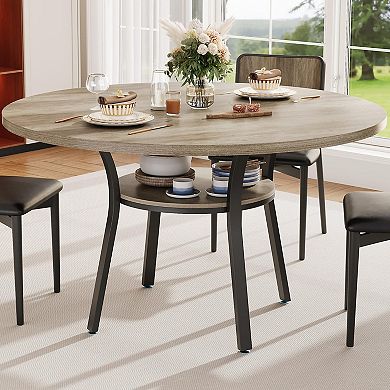 ANIXOL Round Dining Table with Storage Shelf & Metal Frame