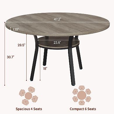 ANIXOL Round Dining Table with Storage Shelf & Metal Frame
