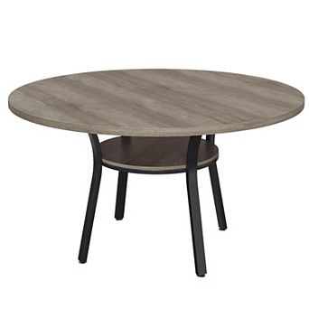 ANIXOL Round Dining Table with Storage Shelf & Metal Frame