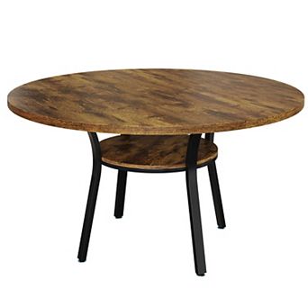ANIXOL Round Dining Table with Storage Shelf & Metal Frame