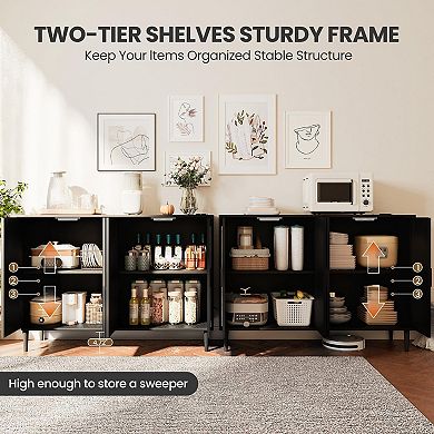 ANIXOL 4-Door Rattan Buffet Cabinet with Power Outlet