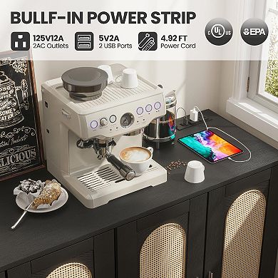 ANIXOL 4-Door Rattan Buffet Cabinet with Power Outlet