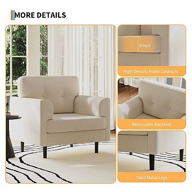 ANIXOL Mid Century Linen Wide Armrest Accent Chair