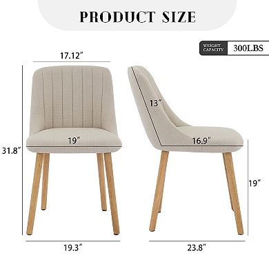 ANIXOL Mid-Century High Back Dining Chairs, Set of 2 with Linen & Wood