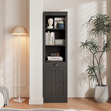ANIXOL Tall Narrow Bookcase with Door and Drawer