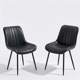 ANIXOL Set of 2 Modern Faux Leather Dining Chairs with Metal Legs