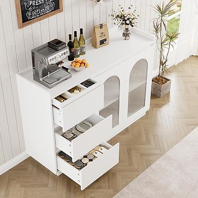 ANIXOL Modern Coffee Bar Buffet Cabinet with Glass Doors