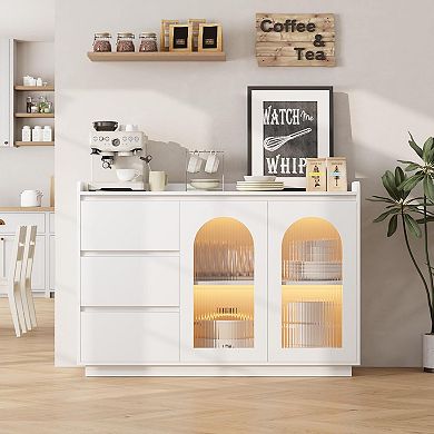 ANIXOL Modern Coffee Bar Buffet Cabinet with Glass Doors
