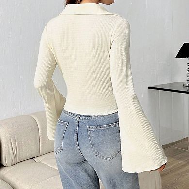 Womens Long Sleeve Tops Fall Lightweight Cardigan Cropped Button Down Going Out Shirts