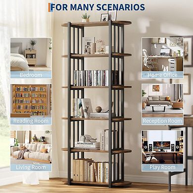 ANIXOL 6-Tier Bookshelf, 71 Inch Tall Metal & Wood Bookcase