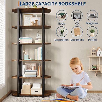 ANIXOL 6-Tier Bookshelf, 71 Inch Tall Metal & Wood Bookcase