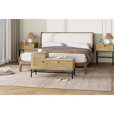 ANIXOL Rattan Shoe Bench with Storage Cabinet & Cushion