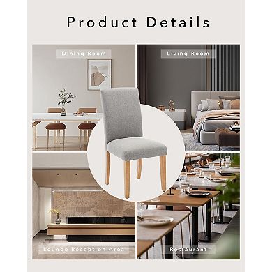 ANIXOL Modern Fabric Dining Chairs with Curved Back & Wood Legs, Set of 2