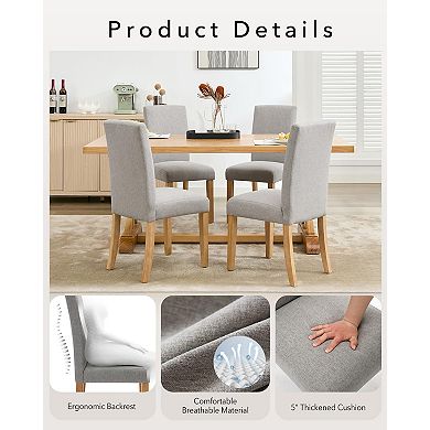 ANIXOL Modern Fabric Dining Chairs with Curved Back & Wood Legs, Set of 2