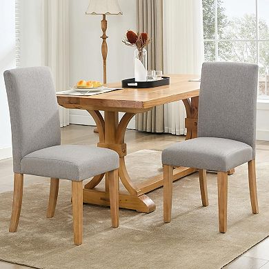 ANIXOL Modern Fabric Dining Chairs with Curved Back & Wood Legs, Set of 2