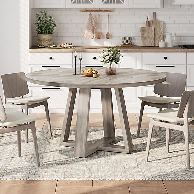 ANIXOL Round Farmhouse Dining Table with Cross Pedestal Base