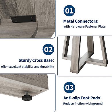 ANIXOL Round Farmhouse Dining Table with Cross Pedestal Base