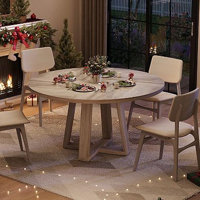 ANIXOL Round Farmhouse Dining Table with Cross Pedestal Base