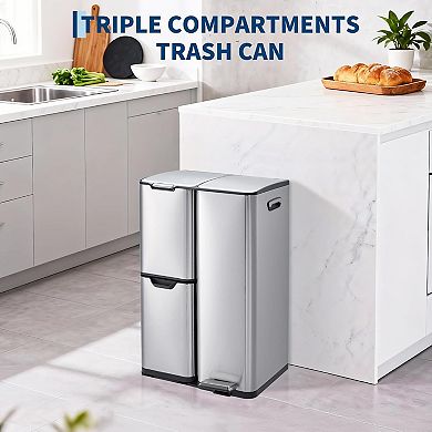 ANIXOL Triple Compartment Kitchen Trash and Recycling Bin