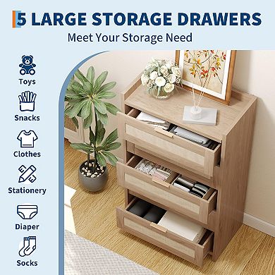 ANIXOL Rattan 5-Drawer Tall Dresser