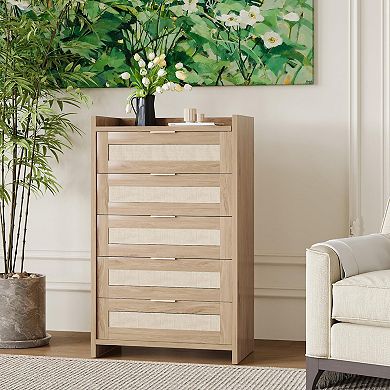 ANIXOL Rattan 5-Drawer Tall Dresser