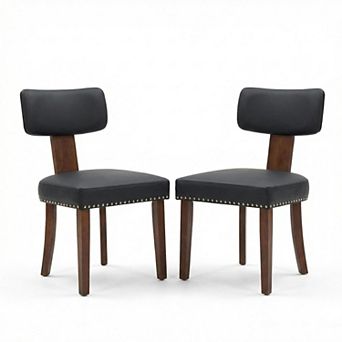 ANIXOL Set of 2 Leather Dining Chairs with Curved Back & Nailhead Trim