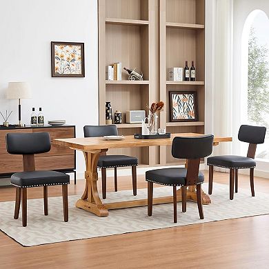 ANIXOL Set of 2 Leather Dining Chairs with Curved Back & Nailhead Trim