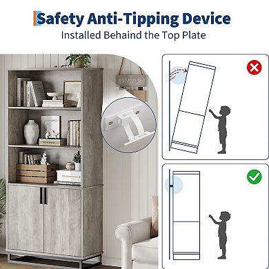 ANIXOL 71" Bookcase with Doors and Metal Base