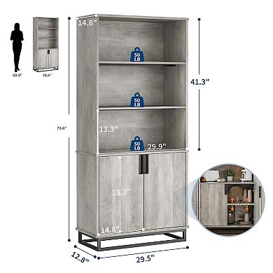 ANIXOL 71" Bookcase with Doors and Metal Base