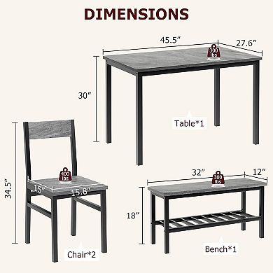 ANIXOL 4-Piece Dining Table Set with Bench and Chairs