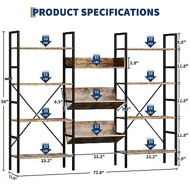 ANIXOL 4-Tier Triple-Wide Industrial Bookcase