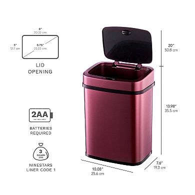 Ninestars Rectangular 3-Gallon Stainless Steel Motion Sensor Trash Can